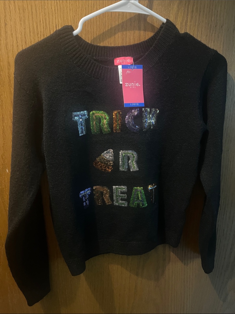 Zunie Black Crewneck Sequin 'TRICK OR TREAT' Sweater